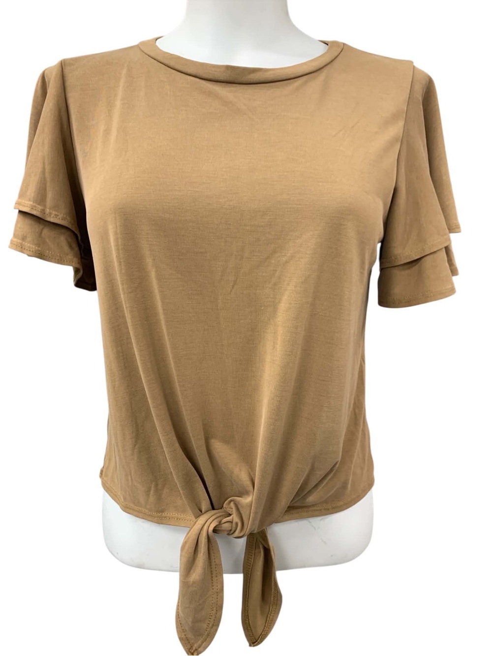 Green Envelope Tan Tie-Front Flutter Sleeve Tee Size S